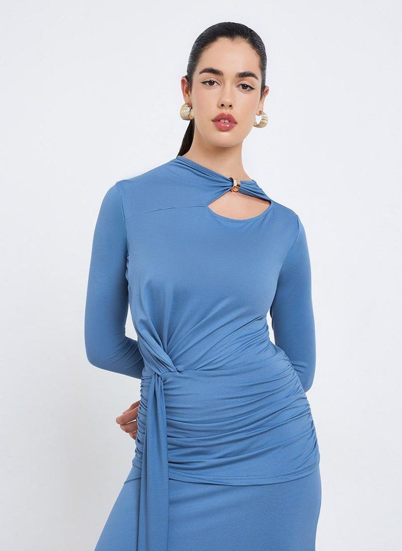 ستايلي فستان طويل ضيق بياقة غير متماثلة - Image 2